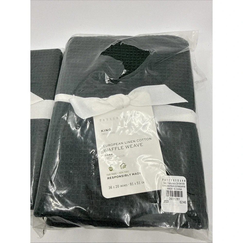 Pottery Barn Pine King European Linen Cotton Waffle Weave Set Of 2 Shams New